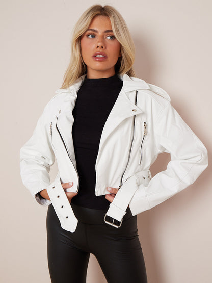 Cropped Biker Faux Leather Jacket