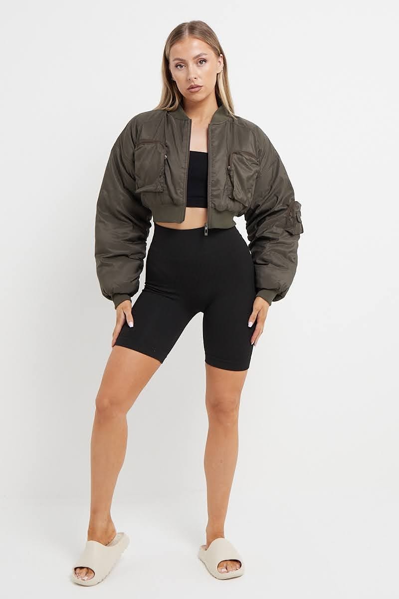 Cropped Utility Pocket Bomber Jacket