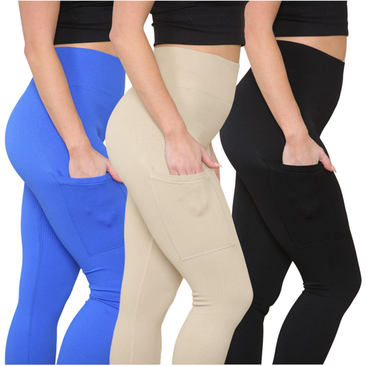 High Waisted Ribbed Leggings with Side Pocket