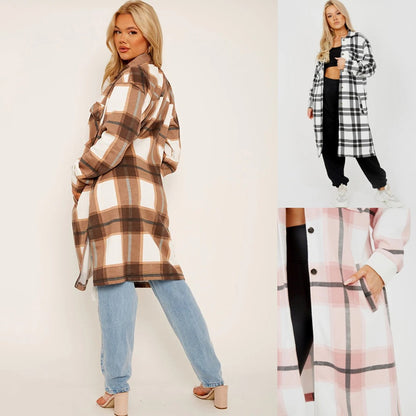 Longline Thick Colour Block Checked Shirt Jacket Shacket