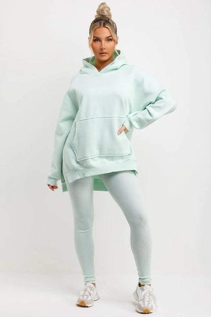 Oversized Hoodie & Ribbed Leggings Set - 17 colours