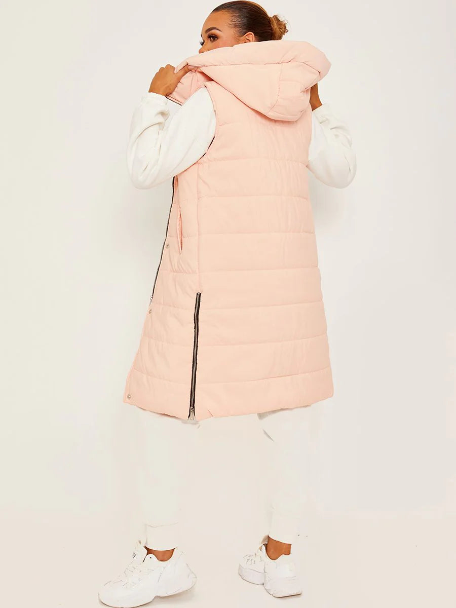 Hooded Long Line Puffer Padded Gilet Jacket Coat - 16 colours