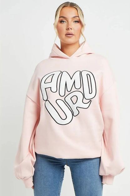 Amour Slogan Oversized Hooded Sweatshirt Hoodie