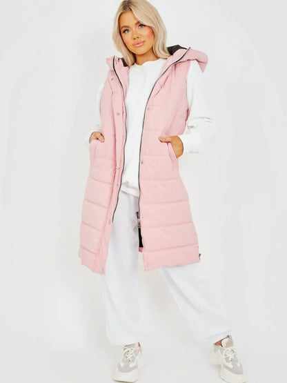 Hooded Long Line Puffer Padded Gilet Jacket Coat - 16 colours