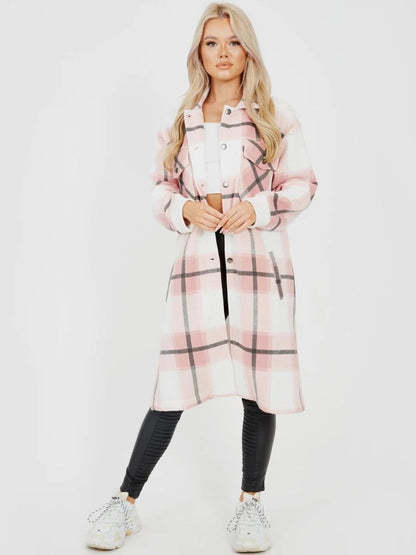 Longline Thick Colour Block Checked Shirt Jacket Shacket