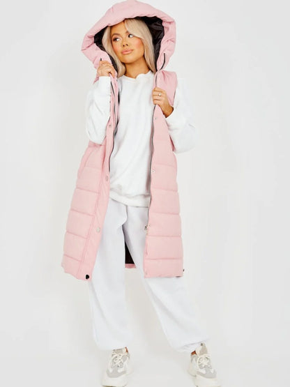 Hooded Long Line Puffer Padded Gilet Jacket Coat - 16 colours