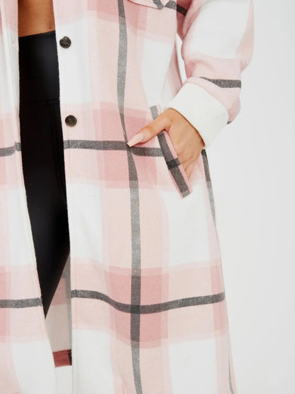 Longline Thick Colour Block Checked Shirt Jacket Shacket