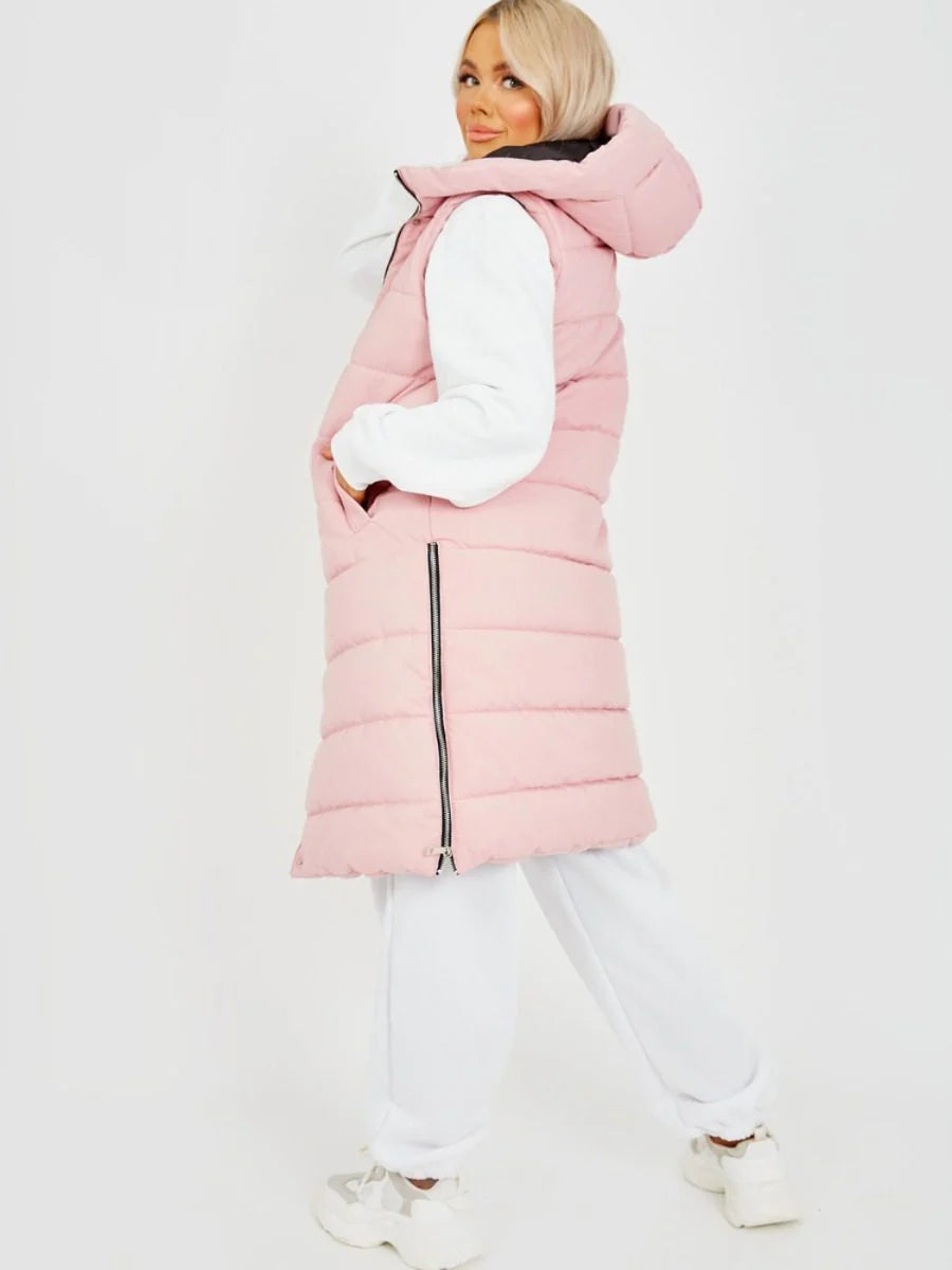 Hooded Long Line Puffer Padded Gilet Jacket Coat - 16 colours