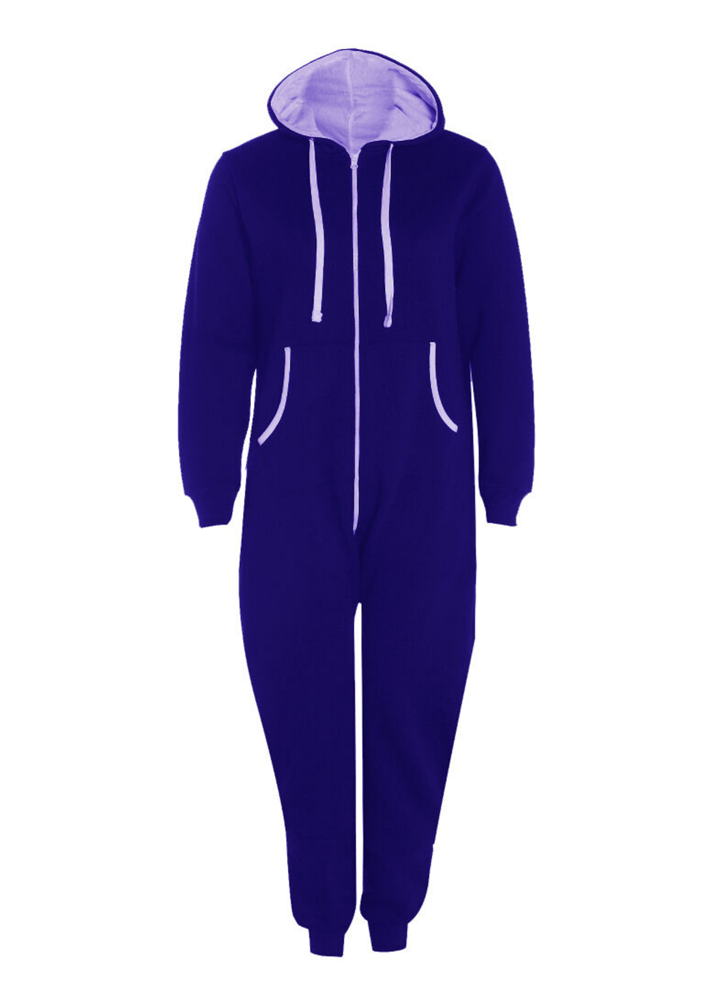 Unisex Plain Zip Up Elasticated Cotton Onesie Jumpsuit