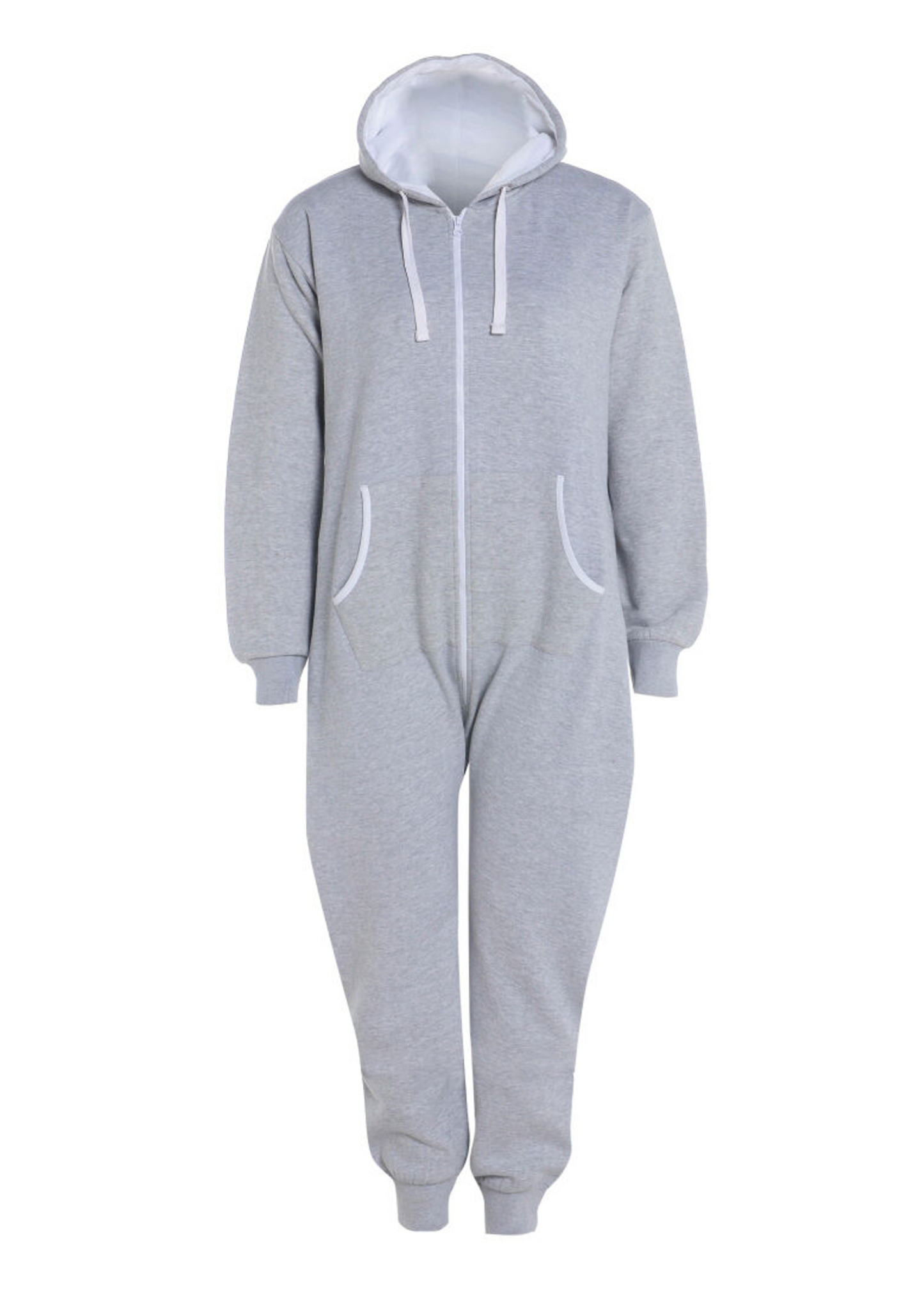 Unisex Plain Zip Up Elasticated Cotton Onesie Jumpsuit