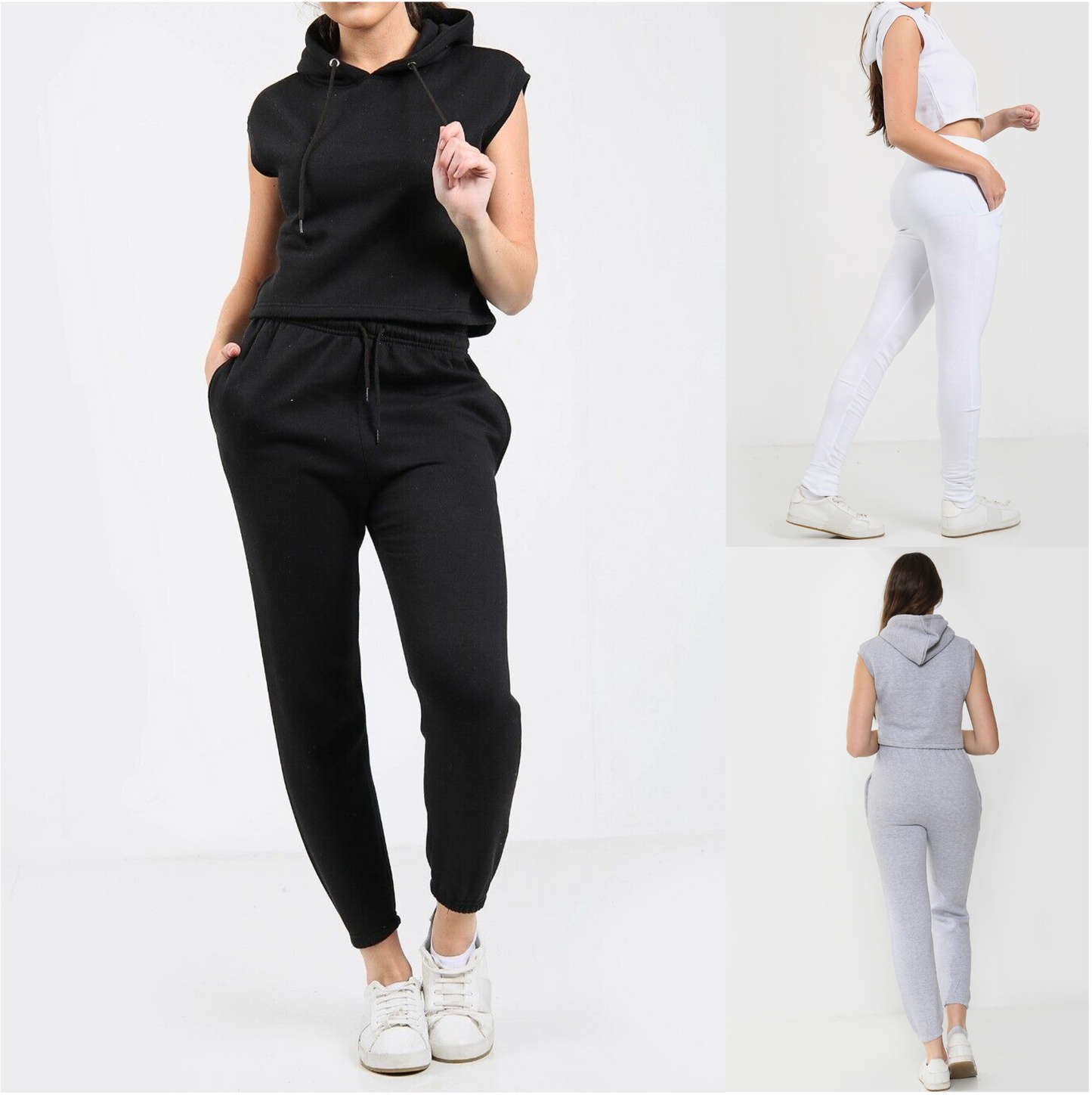 Sleeveless Hoodie & Joggers Tracksuit Co-ord 2-Piece Set