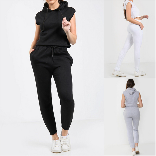 Sleeveless Hoodie & Joggers Tracksuit Co-ord 2-Piece Set