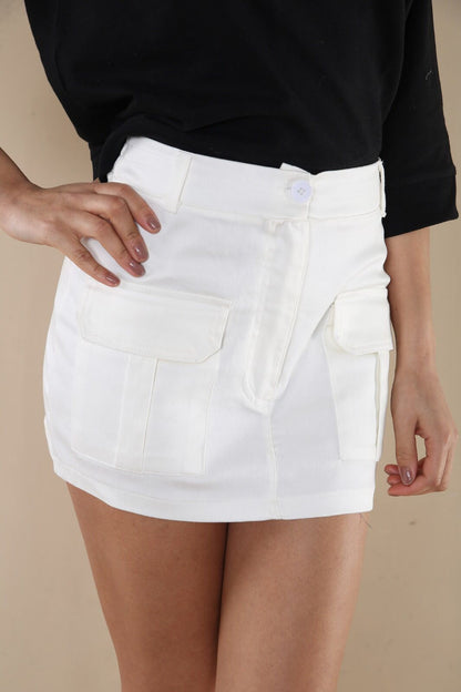 Stretch Cotton Cargo Mini Skirt