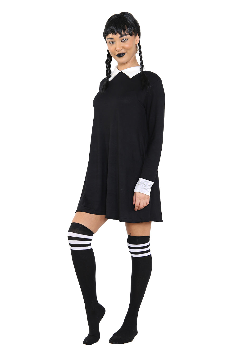 Wednesday Addams 3-Piece Costume Set Including Wig, Dress & Socks