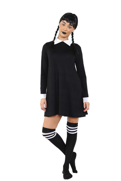 Wednesday Addams 3-Piece Costume Set Including Wig, Dress & Socks