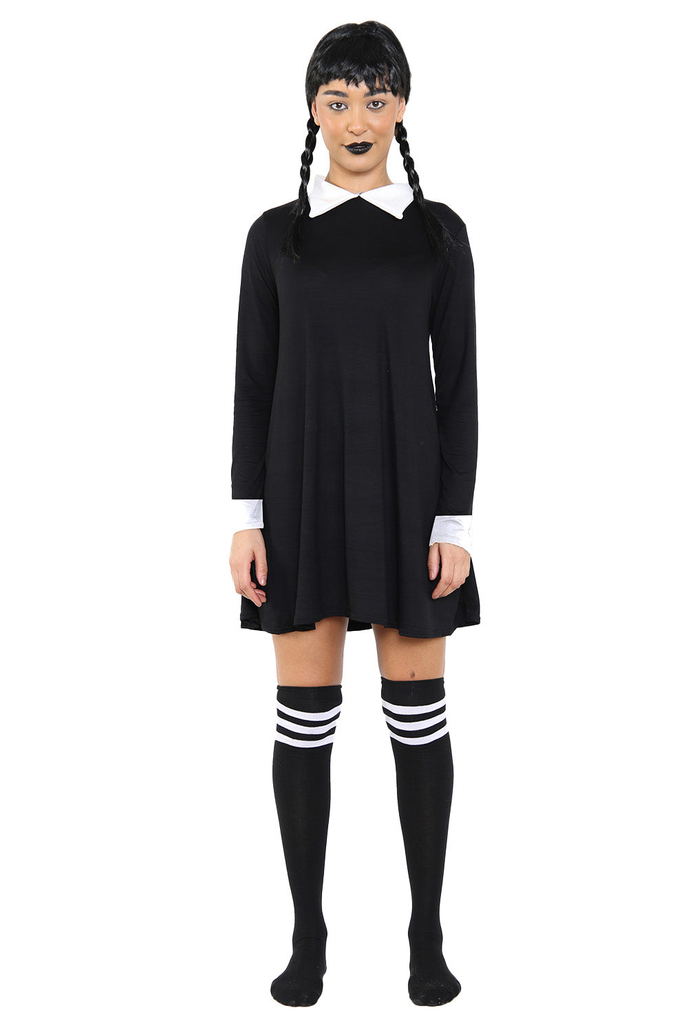 Wednesday Addams 3-Piece Costume Set Including Wig, Dress & Socks