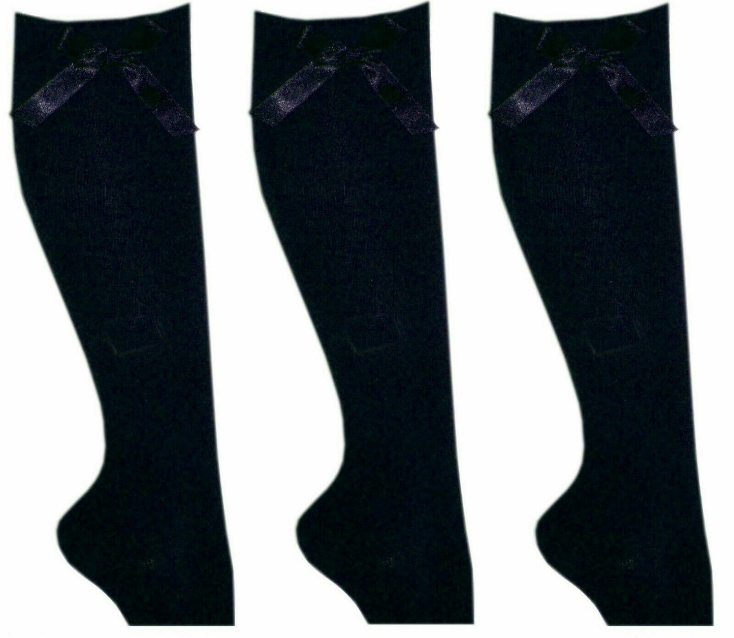 Girls Navy Knee High Socks With Bow.