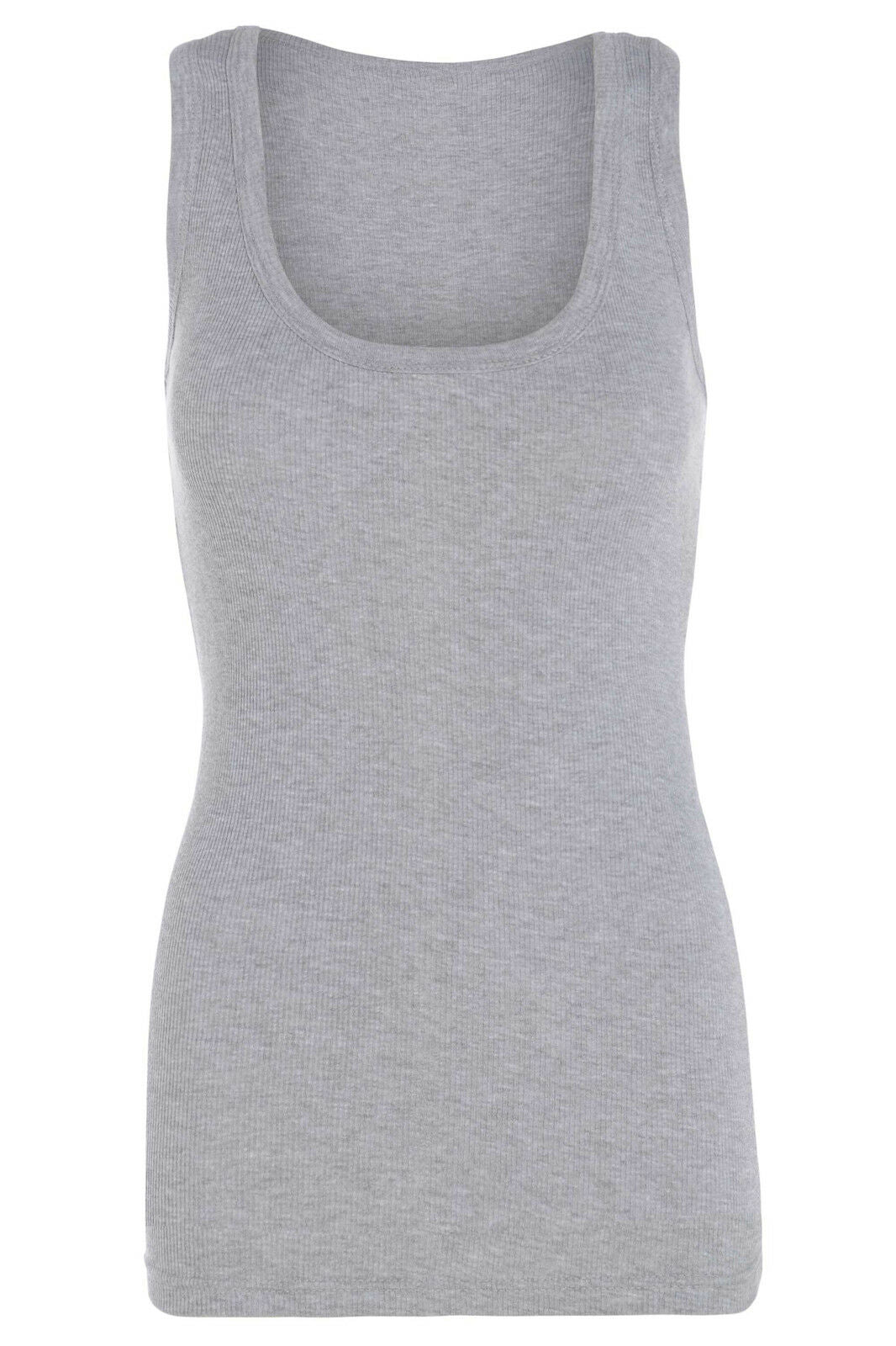 Ladies Silver Grey Ribbed Vest Top.