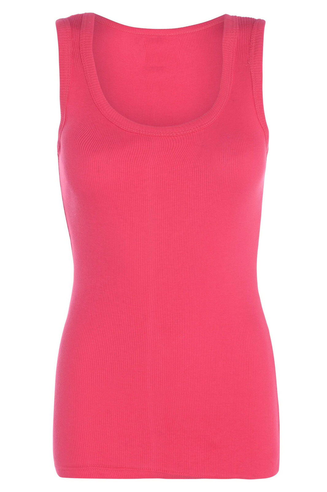 Ladies Fuchsia Pink Ribbed Vest Top.