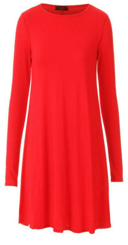 Ladies Long Sleeve Red Swing Dress.