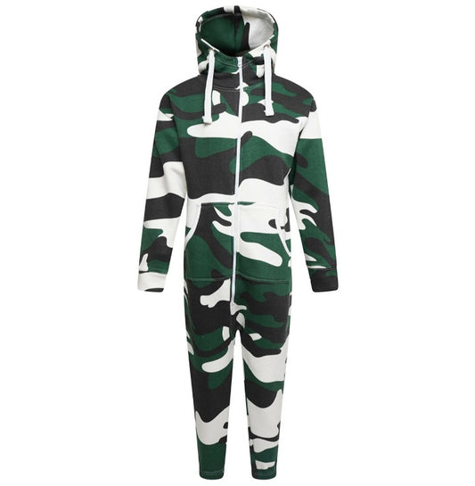 Plus Size Camo Print Hooded Onesie Jumpsuit