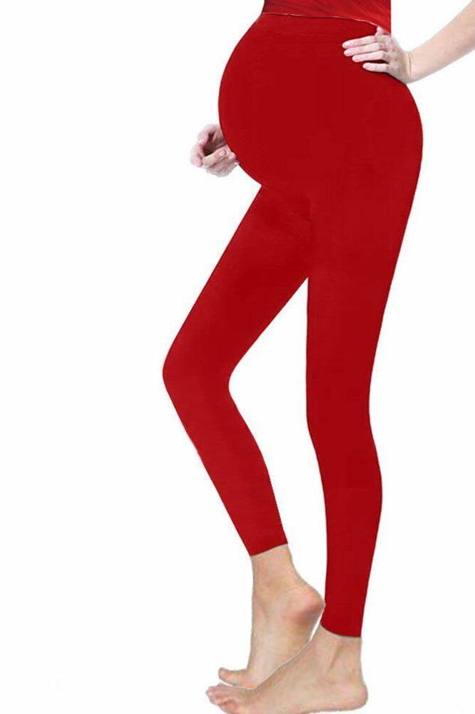 Ladies Red Over The Stomach Full Length Maternity Leggings. Sizes 8-20 Available.