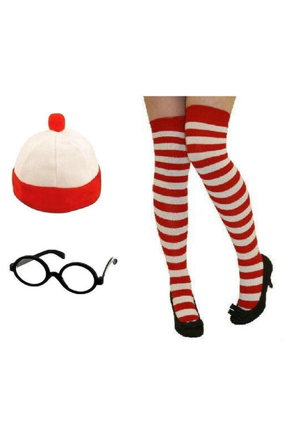 Women’s Where's Wally Nerd Geek Costume 4-Piece Set