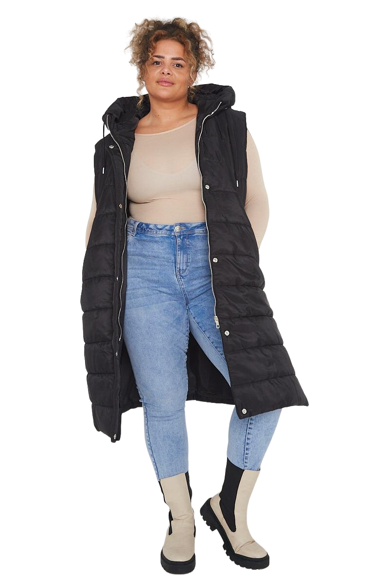 Hooded Gilet Long Padded Coat Plus Size