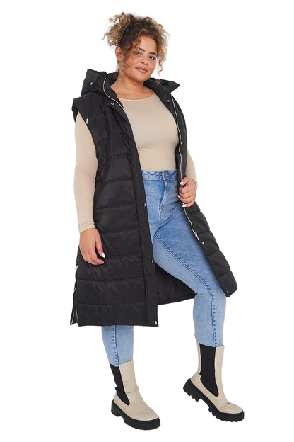 Hooded Gilet Long Padded Coat Plus Size