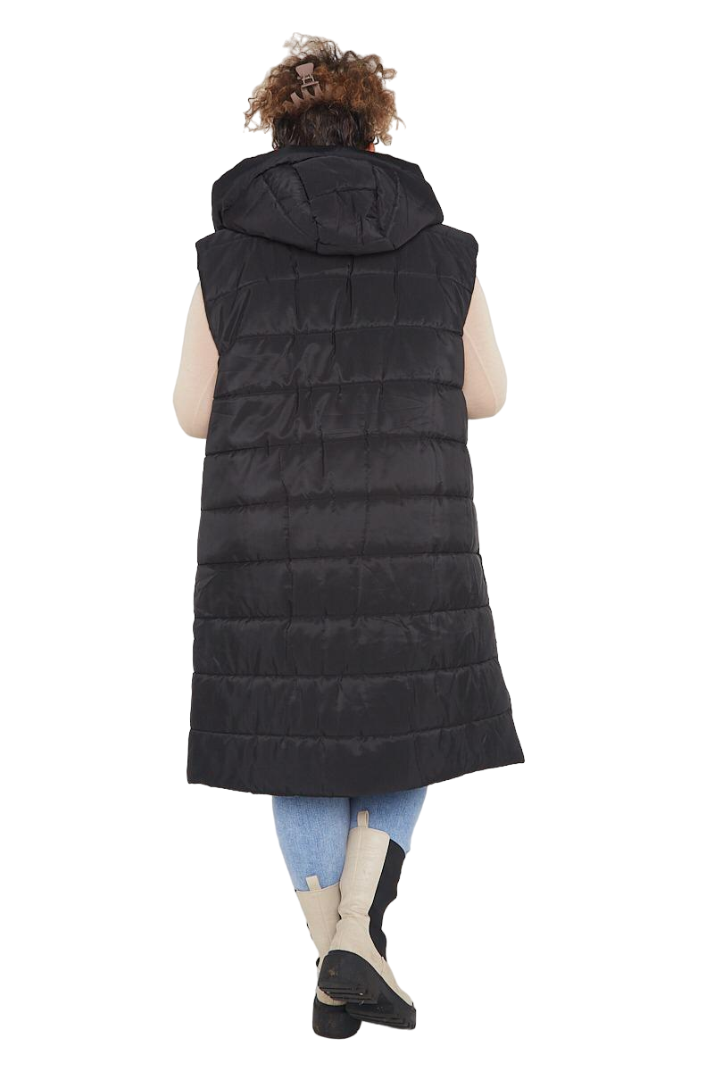 Hooded Gilet Long Padded Coat Plus Size