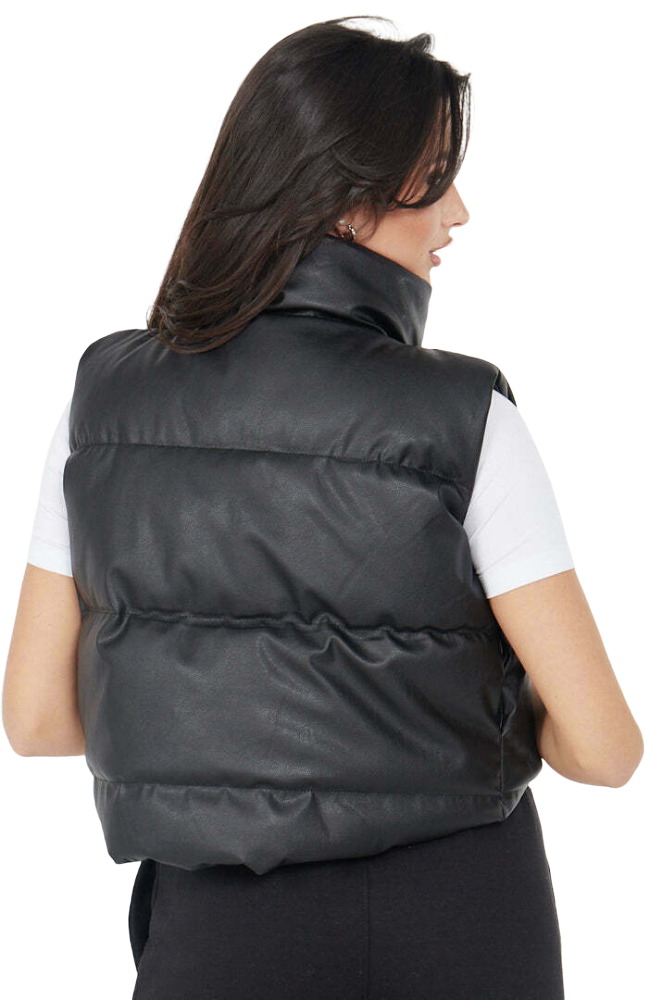 Faux Leather Puffer Padded Gilet Cropped Jacket