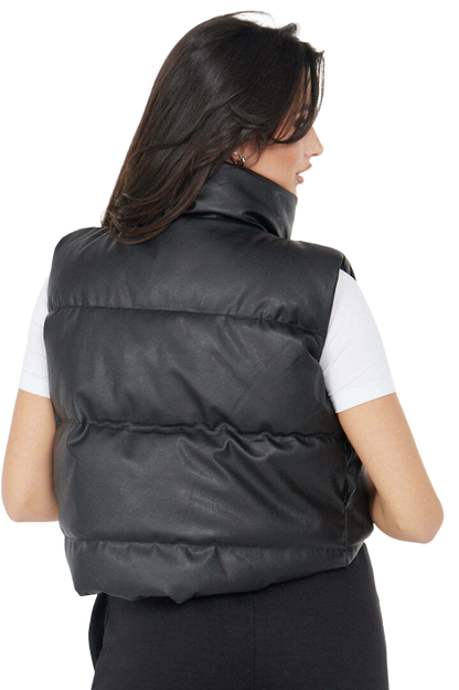 Faux Leather Puffer Padded Gilet Cropped Jacket