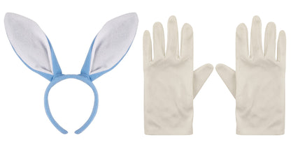 Kids Bunny Ears Blue Pink Headband and White Gloves Costume Sets