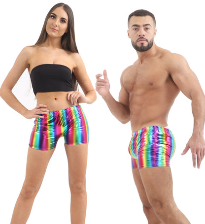 Unisex Shiny Metallic Rainbow Pride Hot Pants Shorts