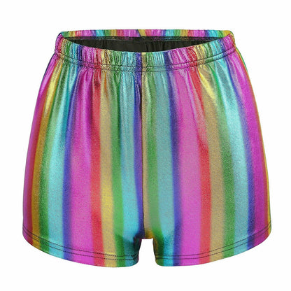 Unisex Shiny Metallic Rainbow Pride Hot Pants Shorts