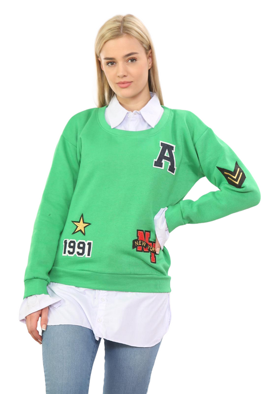 Oversized Badge Motif Varsity Sweatshirt Jumper