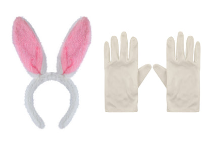 Kids Bunny Ears Blue Pink Headband and White Gloves Costume Sets