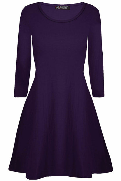 Children's Long Sleeve Plum Skater Dress Age 5 To 13, 100% Polyester