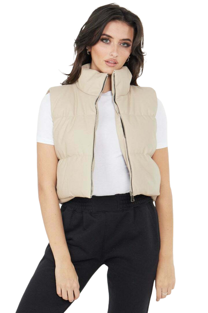 Faux Leather Puffer Padded Gilet Cropped Jacket