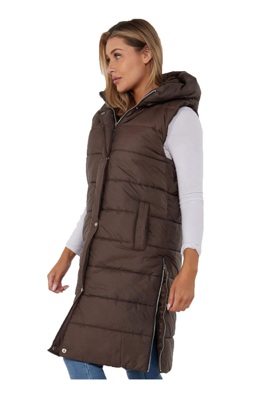 Hooded Long Line Puffer Padded Gilet Jacket Coat - 16 colours