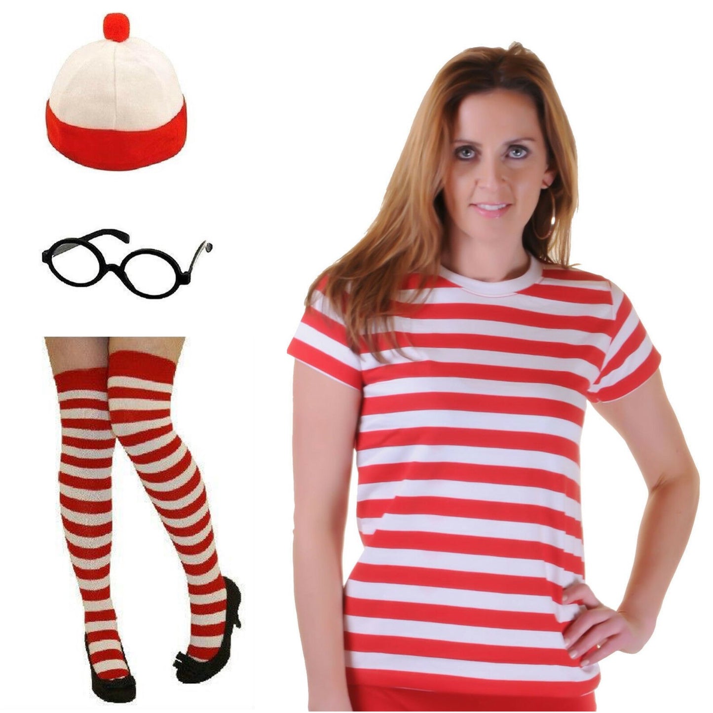 Women’s Where's Wally Nerd Geek Costume 4-Piece Set