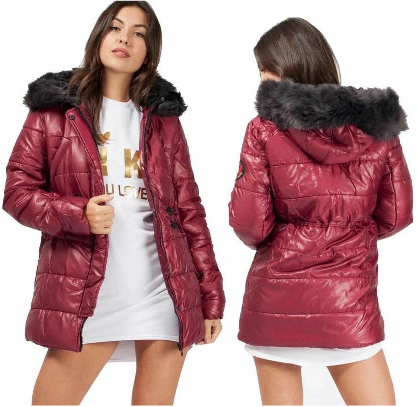 Long Quilted Faux Fur Coat