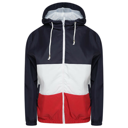 Ladies Contrast Windbreaker in Navy, White & Red.