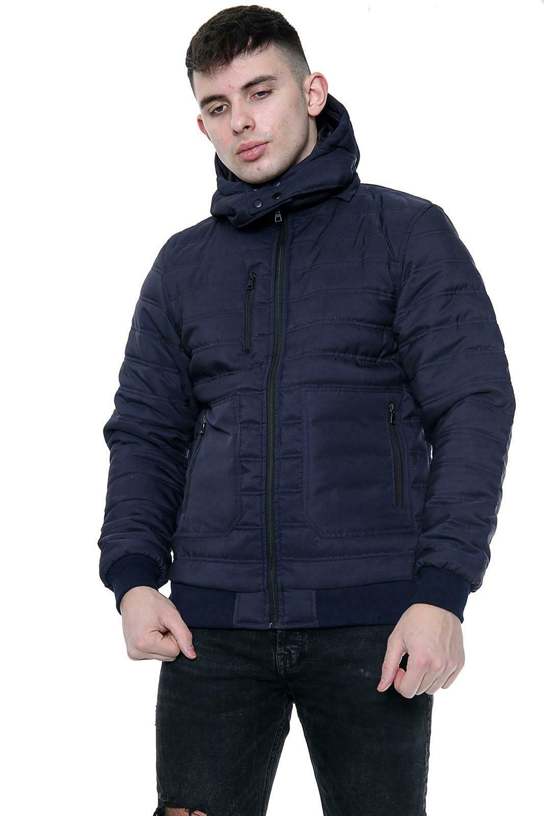 Men's Puffer Jackets With Detachable Hood In Navy . These Jackets Have Elasticated Wrist Cuffs and Waist Band. They Are Front Zip Fastening With 2 Side Pockets A Breast Outer Pocket And Also An Inner Pocket. The Hood detaches With A Zip. Also Available In Black And From Size Small With Chest Size Of Up To 42" To A 2 X _large Which Goes Up To A Chest Size Of Up To 50"