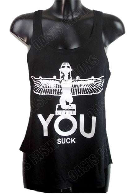 Sleeveless You Suck Slogan Vest Top