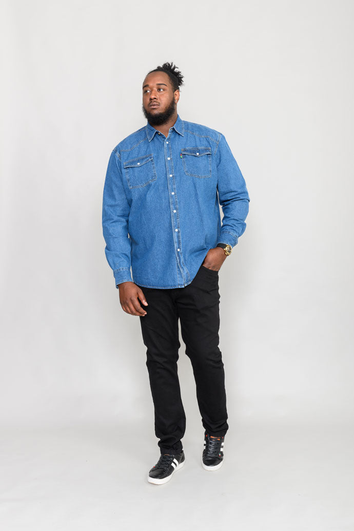 D555 Blue Denim Long Sleeve Shirt Plus Size